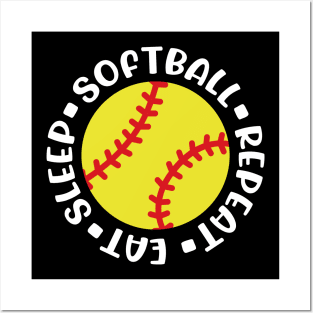 Eat Sleep Softball Repeat Girls Softball Mom Cute Funny Posters and Art